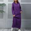 Women Sweatshirt Dress Hooded Solid Color Long Sleeve Front Drawstring Autumn Winter