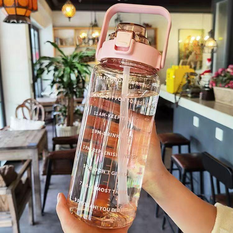 High-Capacity Sports Water Cup with Straw - Heat-Resistant Plastic, Portable Fitness Bottle