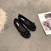 IPPEUM Velvet Ballet Flats Women Black Round Toe Ballerinas Zapatos Mujer Mary Janes Shoes