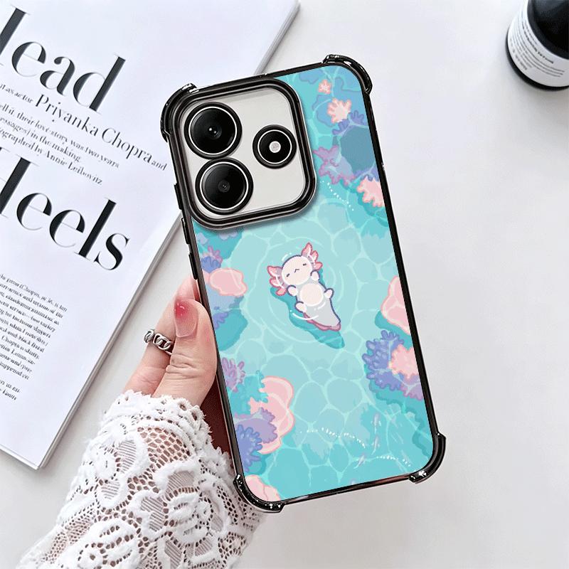 Axolotl Cartoon Cute Plating Phone Case For Xiaomi Redmi Note 14 15 Pro Plus 13 12 11 11S 11T 10 9S 9 5G Anti-Fall Airabag Cover