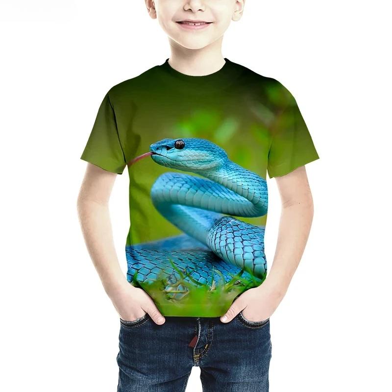 

Летняя детская футболка с короткими рукавами для мальчиков и девочек с принтом в стиле аниме 3D и хип-хоп, с изображением животных и змей, детская футболка с короткими рукавами 170