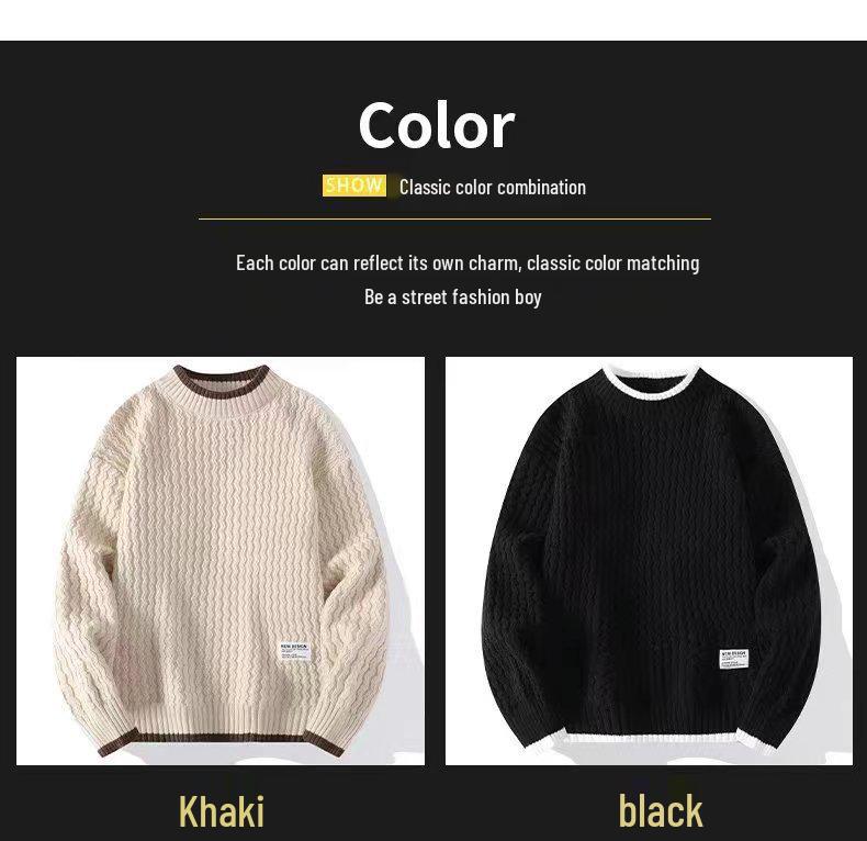 Men's Hand-Knitted Round Neck Sweater: Autumn/Winter Lazy Style, Trendy Teen Fake Two-Piece, Base Layer Knitted Shirt.