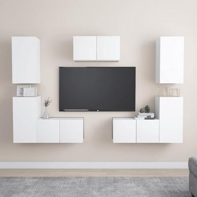 Vidaxl 7-Cz. TV Cabinet Set, White, Wood-Based Material