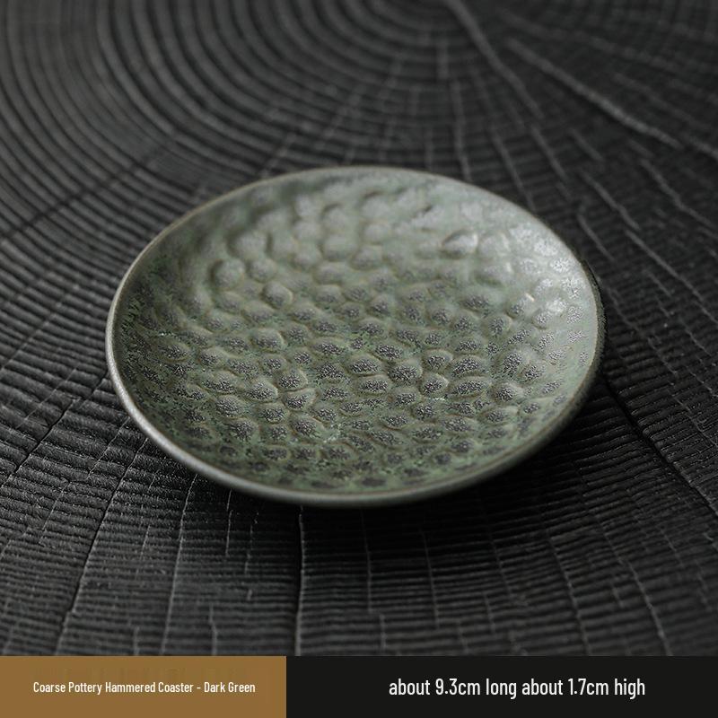 Handmade Jianzhan Coarse Pottery Teacup Set with Hammered Pattern - Retro Ceramic Kung Fu Tea Cup & Coaster
