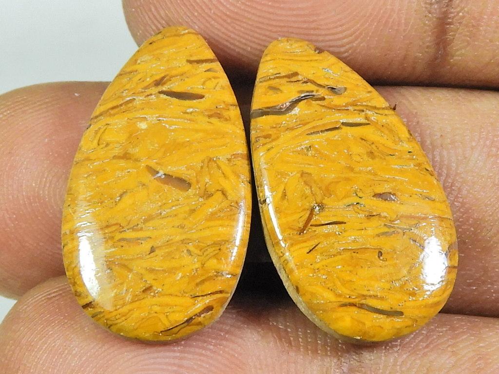21Cts.Natural Mariam Jasper Matched Pair Pear Cabochon Gemstone 13X23X03MM SK-148
