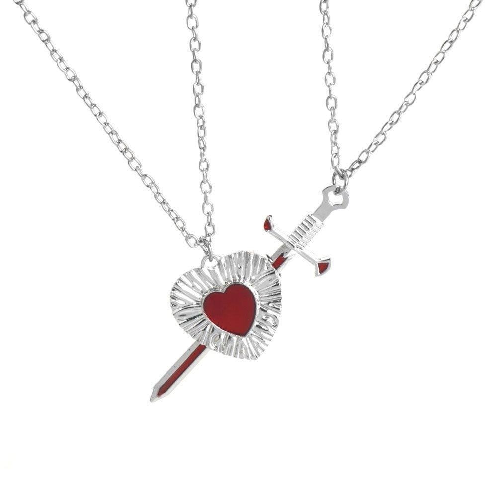 2pcs Gift Red Heart Heart Sword Necklace Couple Set Fashion Accessories Couple Necklace Collarbone Chain Men Women