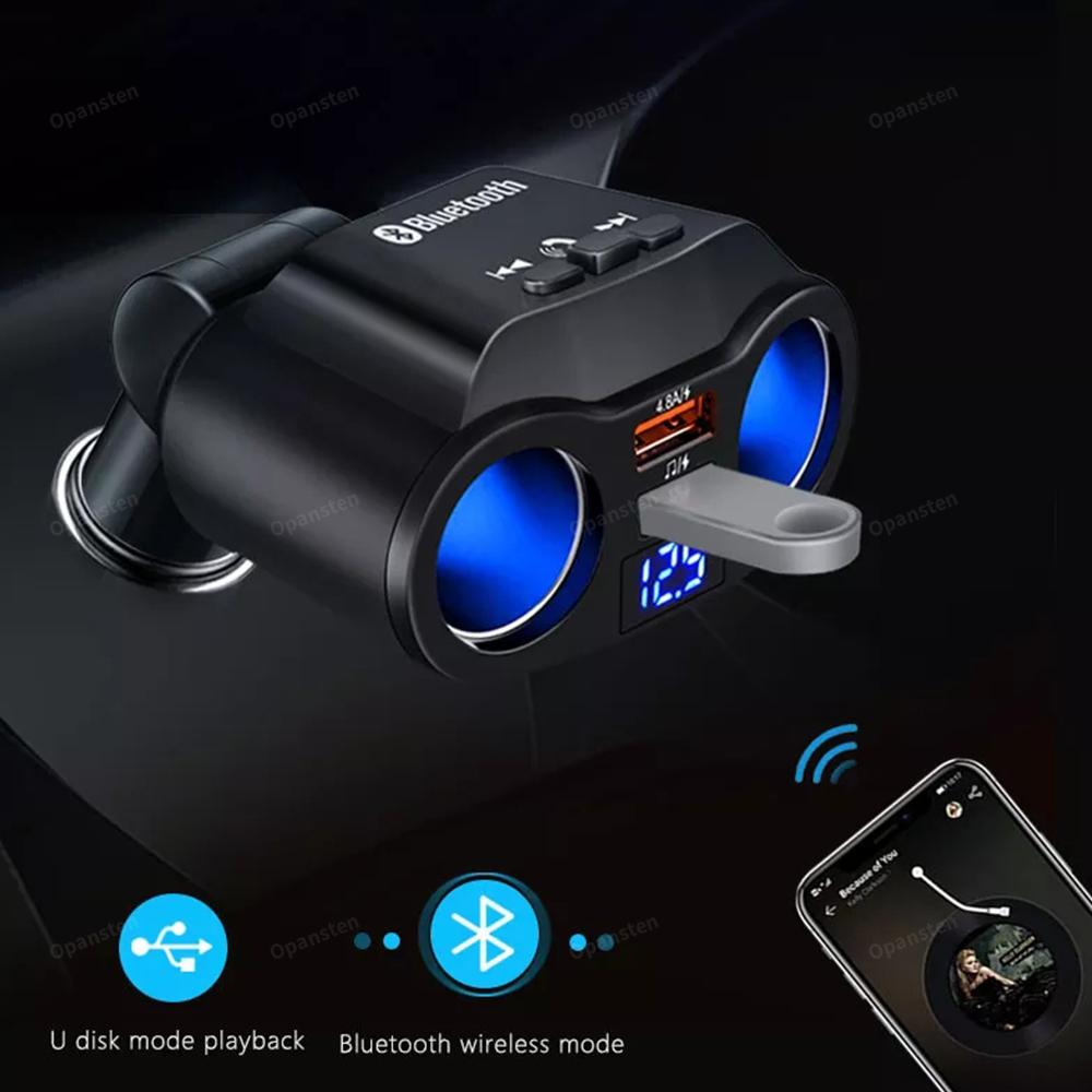 Car Cigarette Lighter Splitter Charger Dual USB QC 3.0 Quick Charge 12V Auto FM Transmitters Bluetooth Hands-free Call Sockets