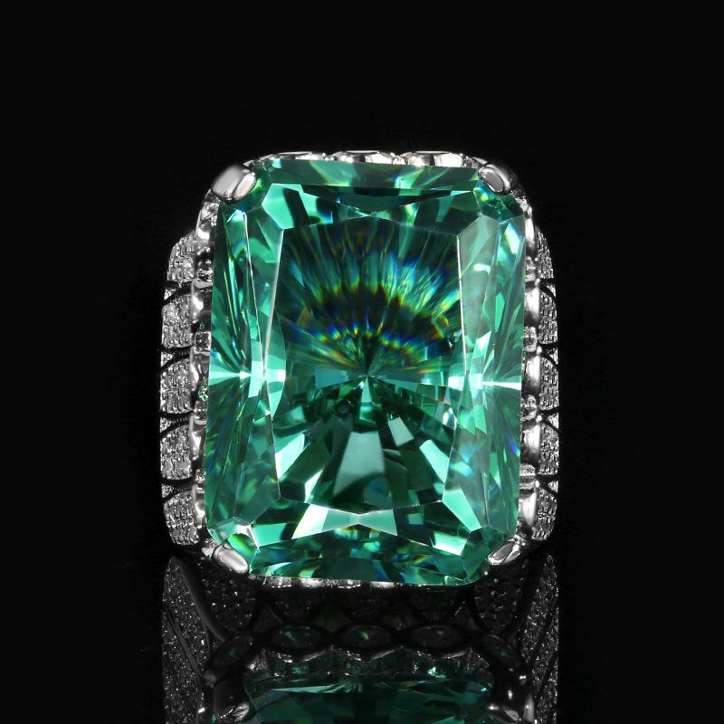 Jewelry Copper Bottom Gold-Plated Simulation Redeen Chepala Green Square Diamond Ring Stone 15 * 20