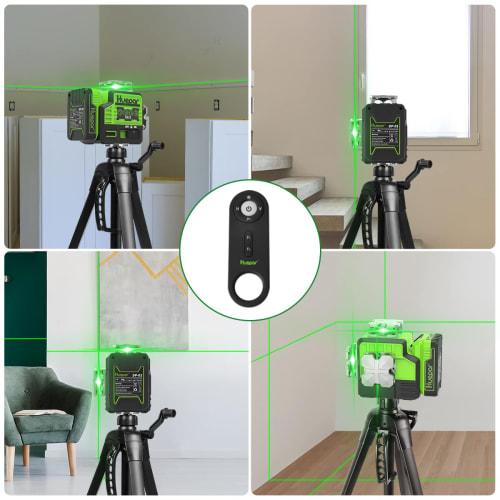 Huepar P03CG Green Laser Level, Full Line, 3x360, L-Shaped Elevator Mount, Remote Control, Dual Power Supply