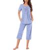 Damen Kurzarm Loungewear Set Bedrucktes Pyjama Set Lässige Nachtwäsche Sommer