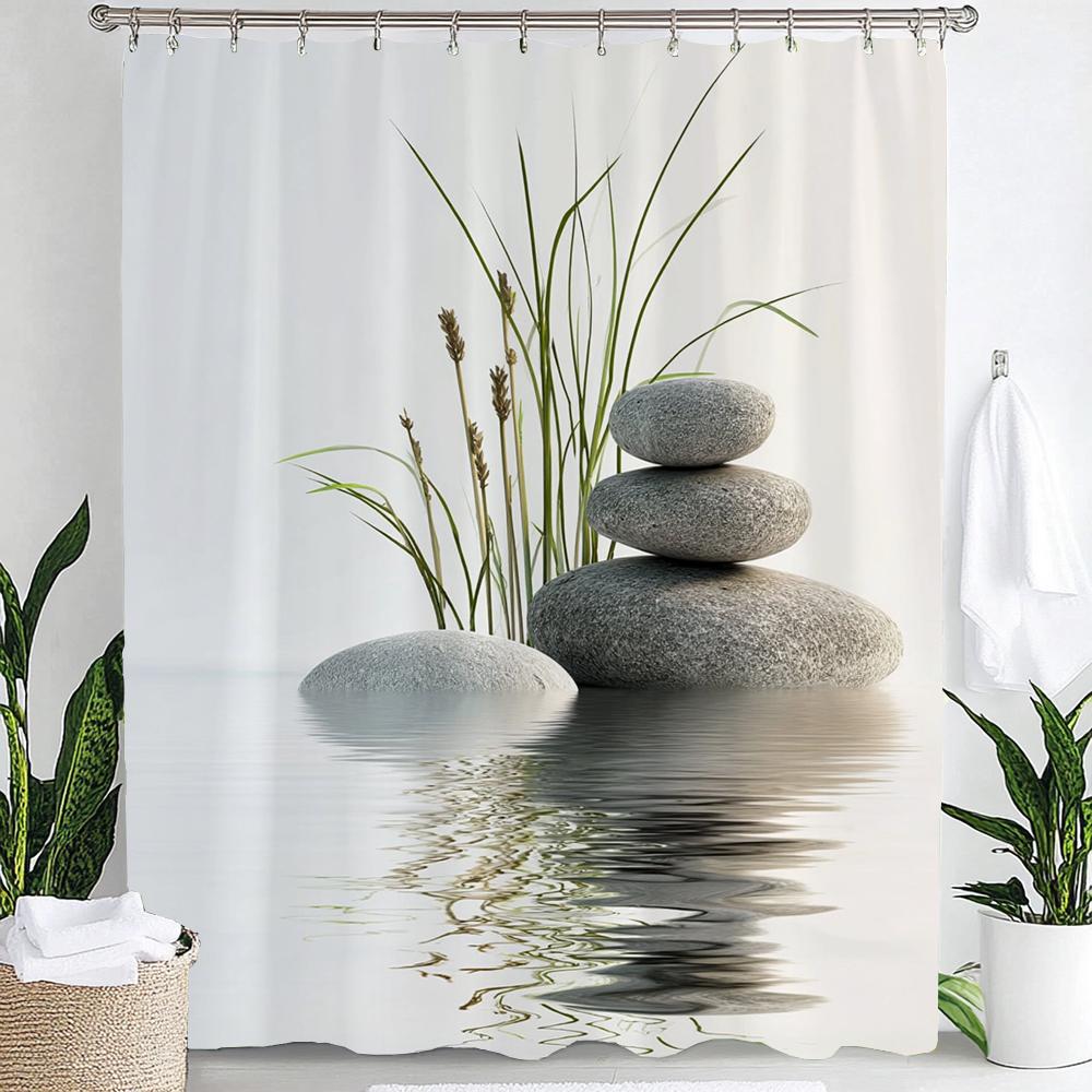 

Modern Minimalist Zen Stone, Flower Style Shower Curtain,Polyester Fabric Washable Bathroom Curtains,Home Decoration With Hooks W60H190(CM)-1 Pcs