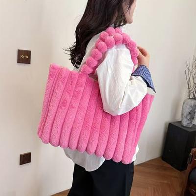 Plüsch Umhängetasche Damen Fuzzy Tragetasche Flauschige Handtasche Einfarbig Fellige Geldbörse Wintergeschenk