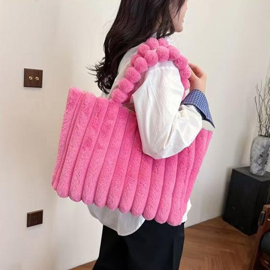 Plysj Skulderveske Dame Fuzzy Tote Fluffy Håndveske Ensfarget Furry Lommebok Vintergave