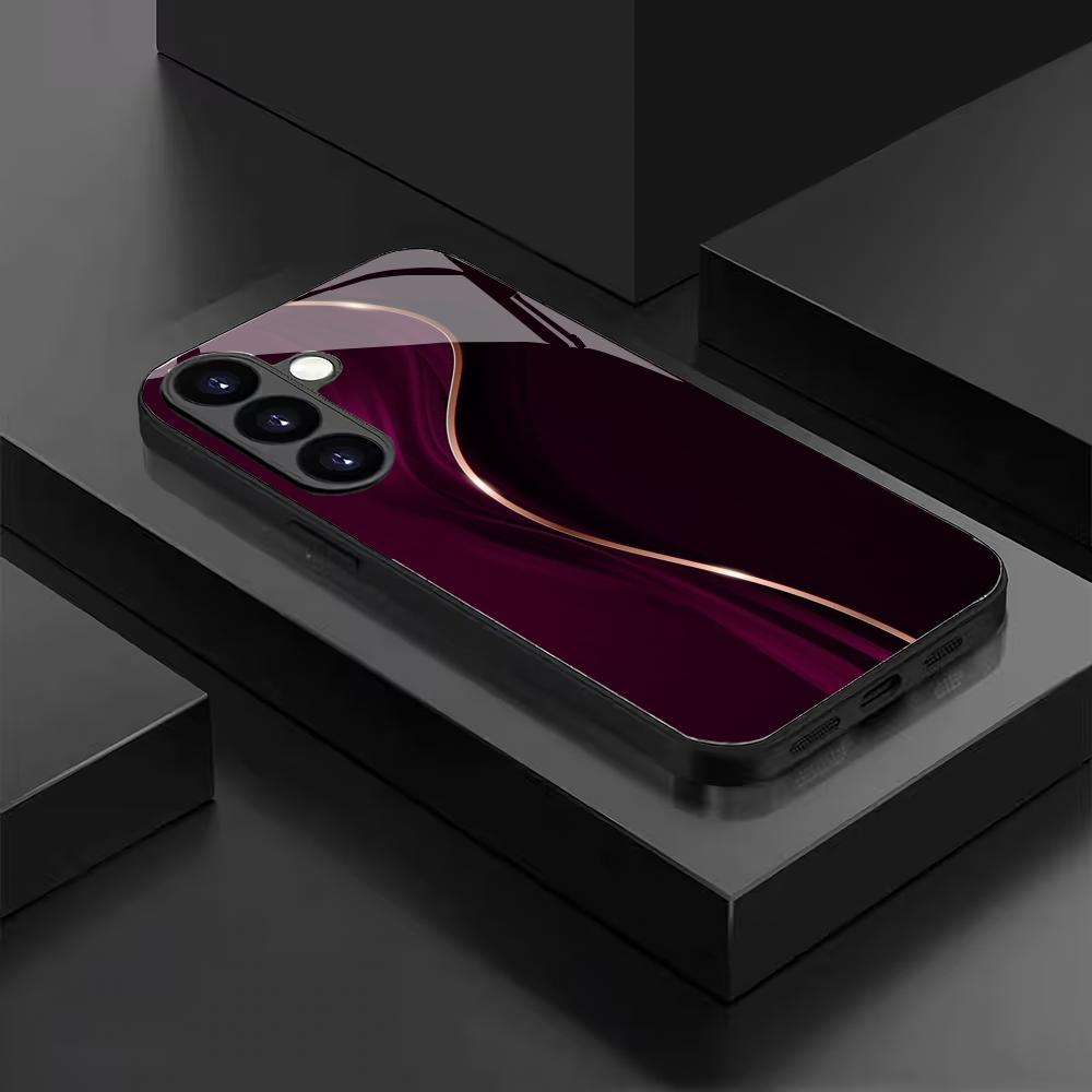 Purple Line Splicing Tempered Glass Phone Case Suitable for Samsung Galaxy S26 S25 S24 S23 S22 S21 S20 FE/Ultra/Plus Shockproof
