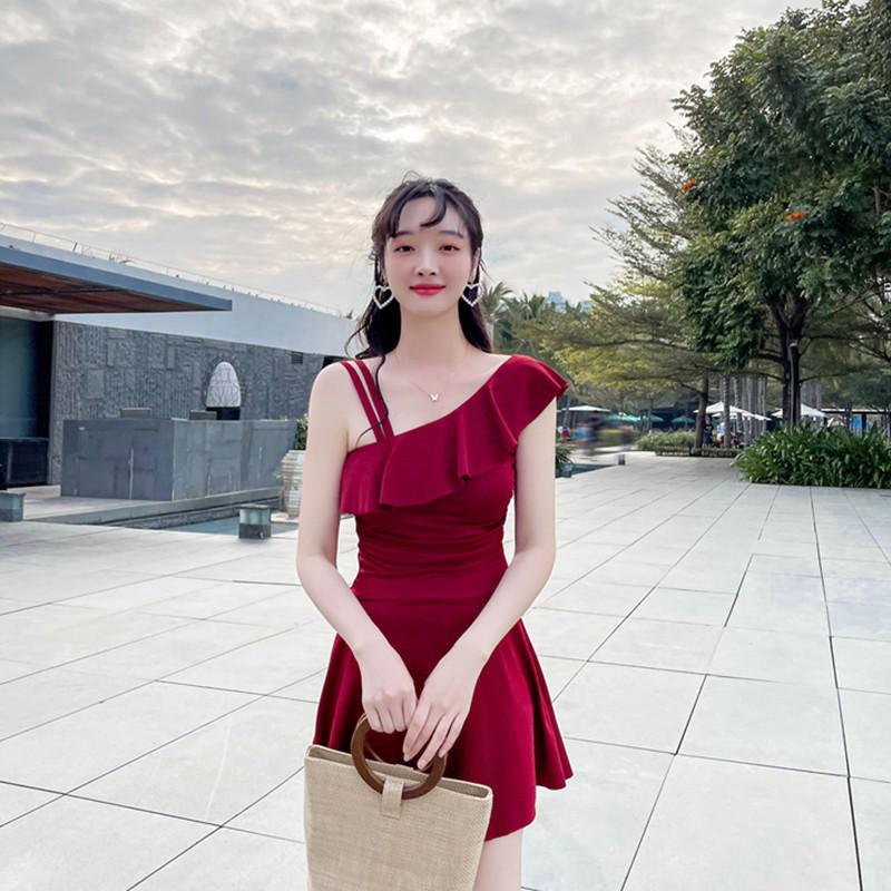 2026 Korean Style Women's One-Piece Boyshort Swimsuit - Slimming, Tummy-Concealing, Sexy and Conservative with Fairy Student Look
