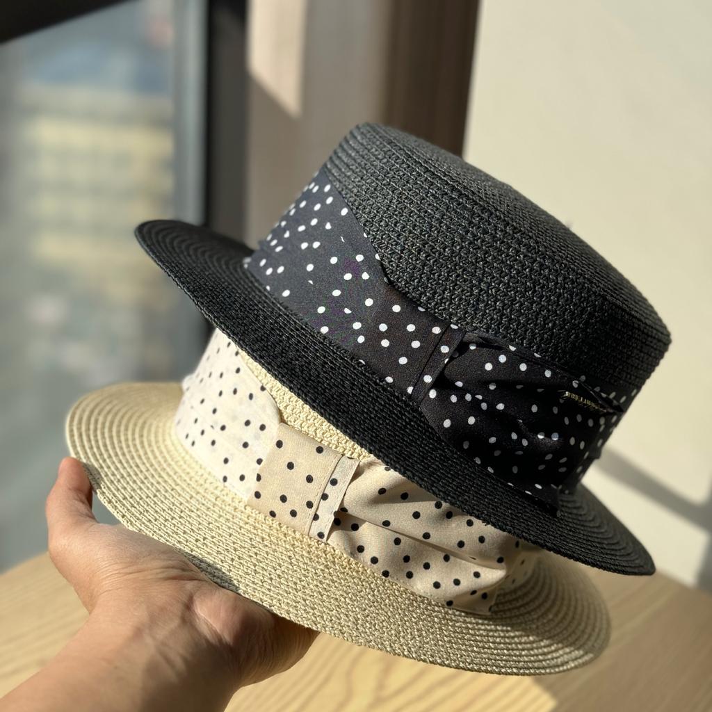 Retro French Polka Dot Top Hat Women's Spring and Summer Sunshade Sunscreen Hat Travel Vacation Straw Hat
