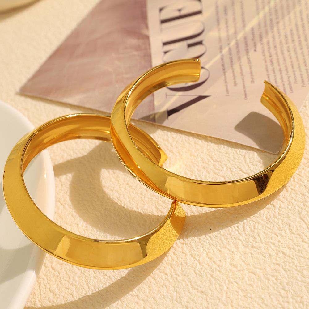 Plain Circle Japanese And Korean Simple Retro Bracelet Open Women'S Niche Personality Glossy Gold Versatile Bracelet