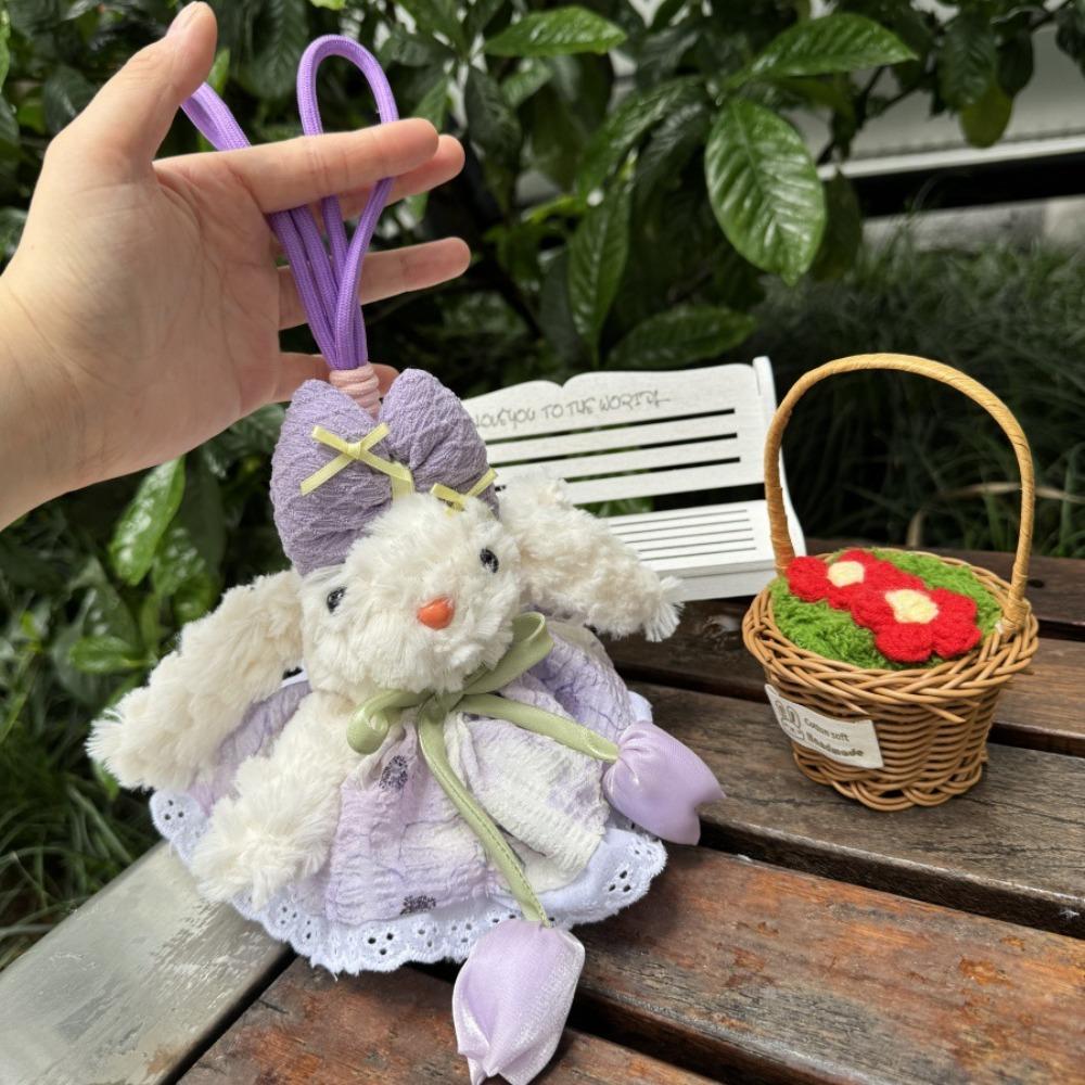 Bow Knot Bow Plush Rabbit Keychain Stuffed Cartoon Rabbit Doll Keyring Princess Pearl Dress Soft Plush Rabbit Keychain