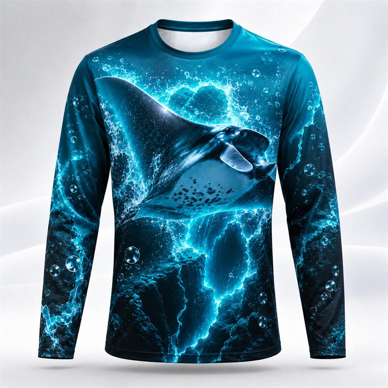 Whale Shark Ocean Pattern Men Long Sleeve Crew Neck T Shirt 3d Print Animal Graphic Top Casual Tee For Ocean Lovers Daily Street