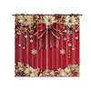 2pcs Christmas ball bow red printed blackout curtains multiple size living room insulation holiday decoration   machine washable