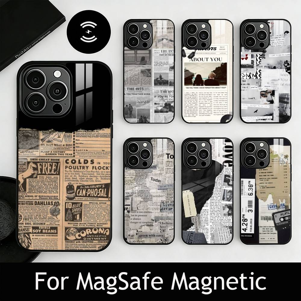 Vintage Newspaper Print Phone Case For iPhone17,16,15,14,13,12,11 Plus,Pro Magnetic For Magsafe Wireless Charging