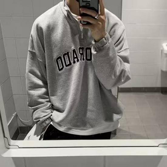 

American Trendy Brand Retro Half-Zip Embroidered Sweatshirt for Young Men - Versatile Spring/Autumn Loose Fit 2XL