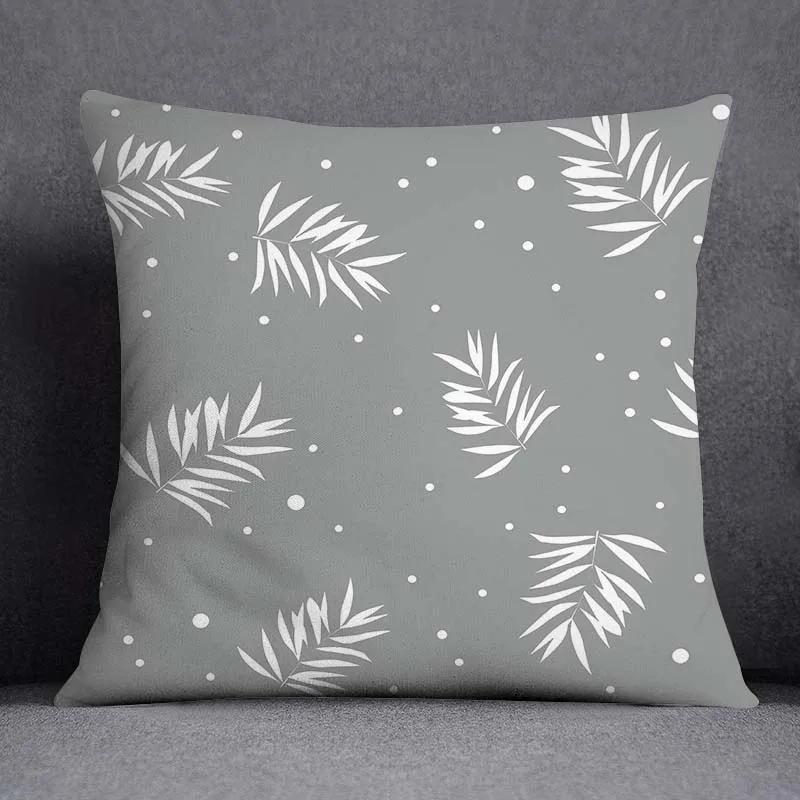 Gray Low White Flower Pattern Home Decoration Pillowcase Square Office  Cushion Cover