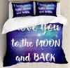 I Love You Duvet Cover Hand Drawn I Love You To The Moon and Back Words with Stars Celebration King Size Polyester Bedding Set