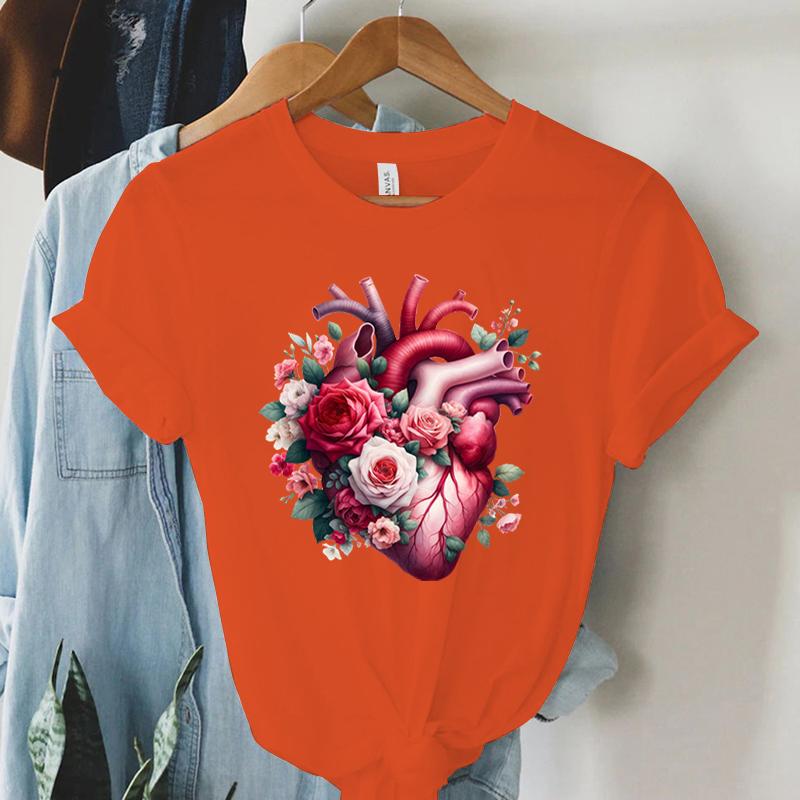 Watercolor Heart Floral Tshirt Women Funny Anatomical Graphic Tee Shirt Top Aesthetic Vintage Women Cardiology Nursing Tshirts