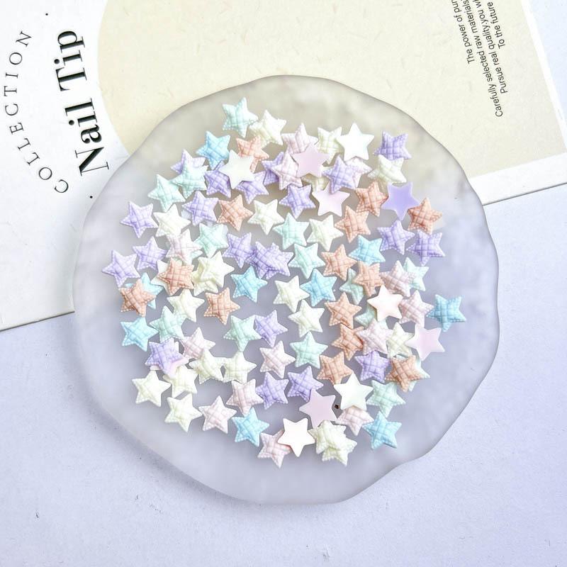 Plaid Resin Heart and Star Nail Art Decorations Flat Colorful Girl Nail Accessories DIY Accessories