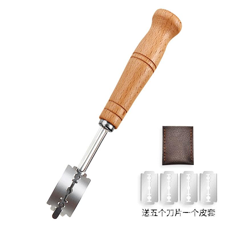 Stainless Steel Bread Scoring Knife Wooden Handle Curved Dough Cutter for Sourdough Baking Slashing Pastry Bread Lame Baker Tool