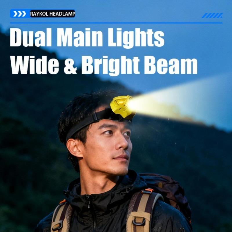 Cyberpunk Style Headlamp Wave Hand Sensing Technology Multi Light Source Modes 2400mAh Rechargeable Battery Caving Night Riding