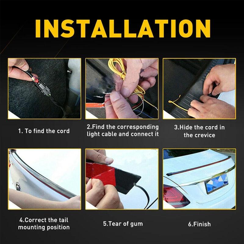 120CM Car Trunk Tail Brake Lights 12V Universal Multicolour Flow Strips Brake Turn Signal Lamps Additional Stop Lamp Accessories