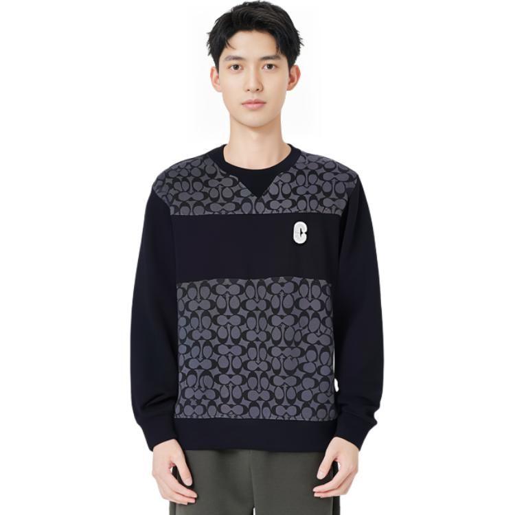 COACH Sweatshirts Men's Black Crew Neck Moderate Regular C7816-BLK
