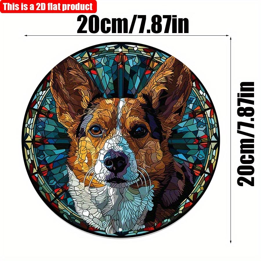 2D Flat 20*20cm1pc Cute Yellow Corgi High Quality Round Pendant, Colorful Color Block Splicing Dog Pattern Art Decorative Plate, Suitable for Bedroom