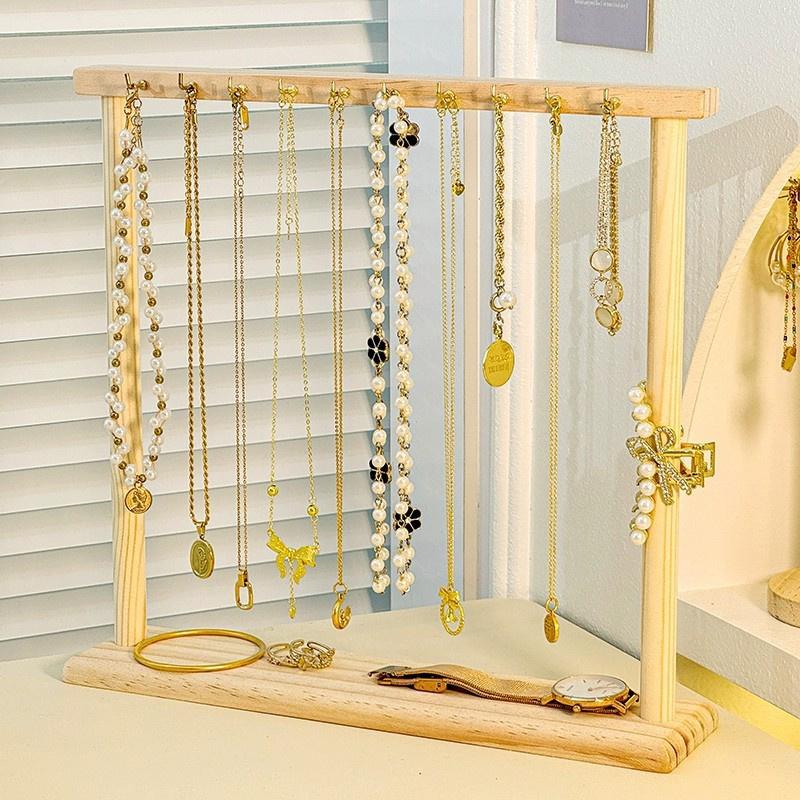 

1PC Wood Jewelry Organizer Display Stand Necklace Hanging Countertop Rack For Chains Earrings Bracelets Showcase Storage Rack