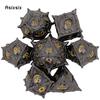 7 Pcs Black Yellow Eyes Metal Dice Solid Metal Polyhedral Dice Set Suitable for Role-Playing RPG Game Dice Role-Playing RPG