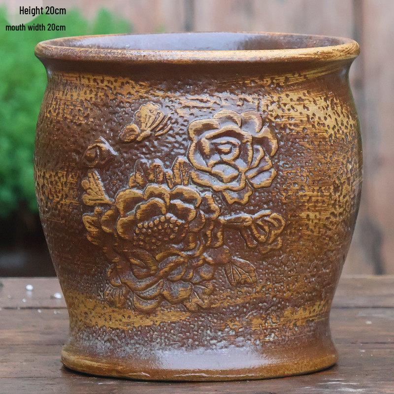 Retro Handmade Large Ceramic Flower Pot for Succulents and Green Plants, Ideal for Home and Landscaping Use