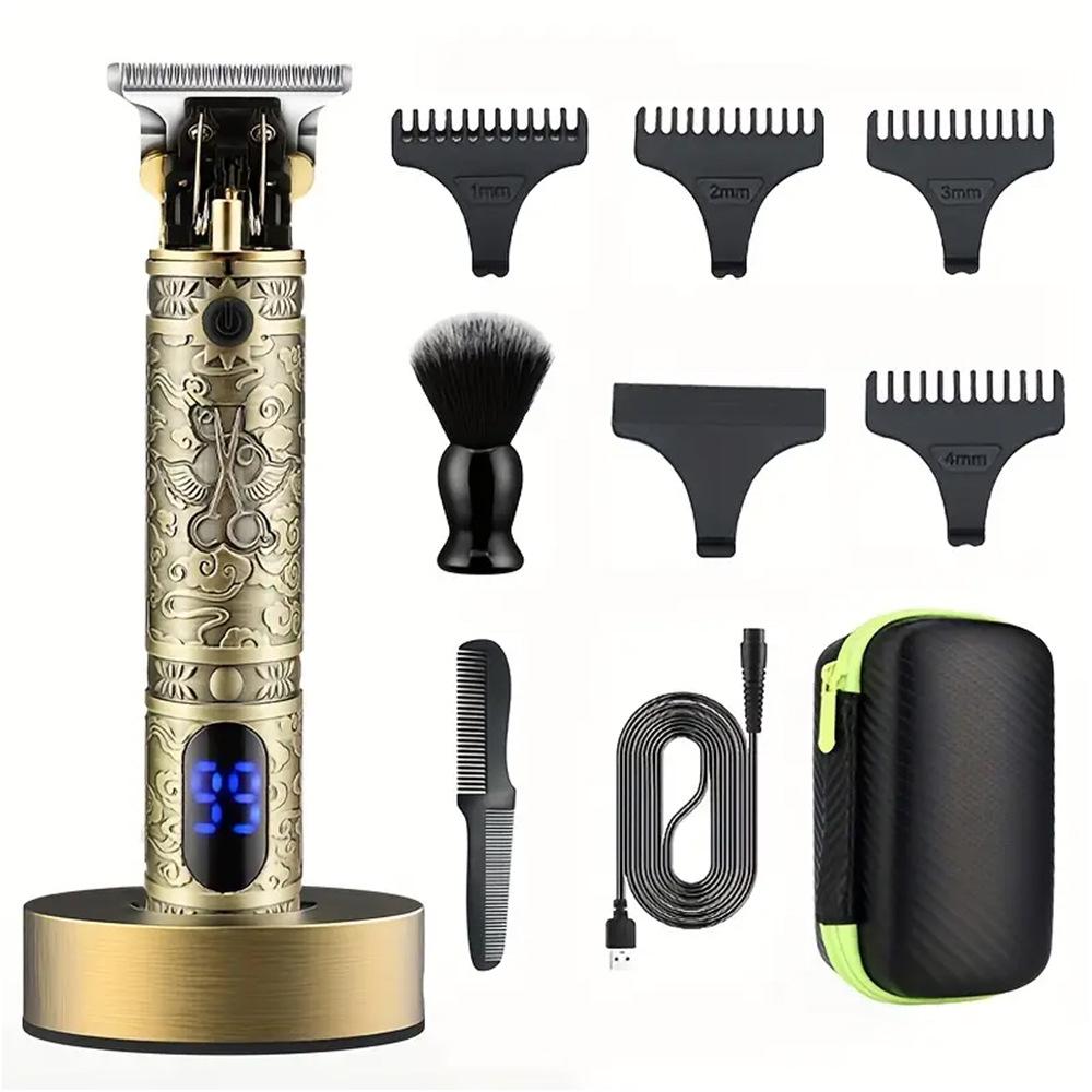 Oil Head T-Blade Hair Clippers: LCD Display, USB Rechargeable, Zero-Gapped Electric Trimmer.