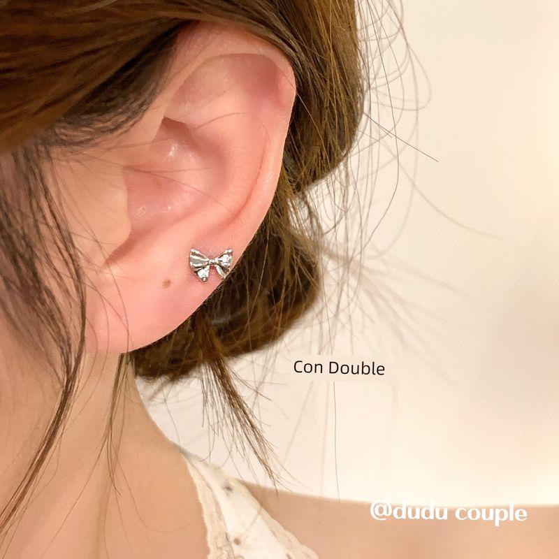 

Dudu Couple Medical Titanium Steel Ear Studs Female Bows Carmly double single 316L medical titanium steel