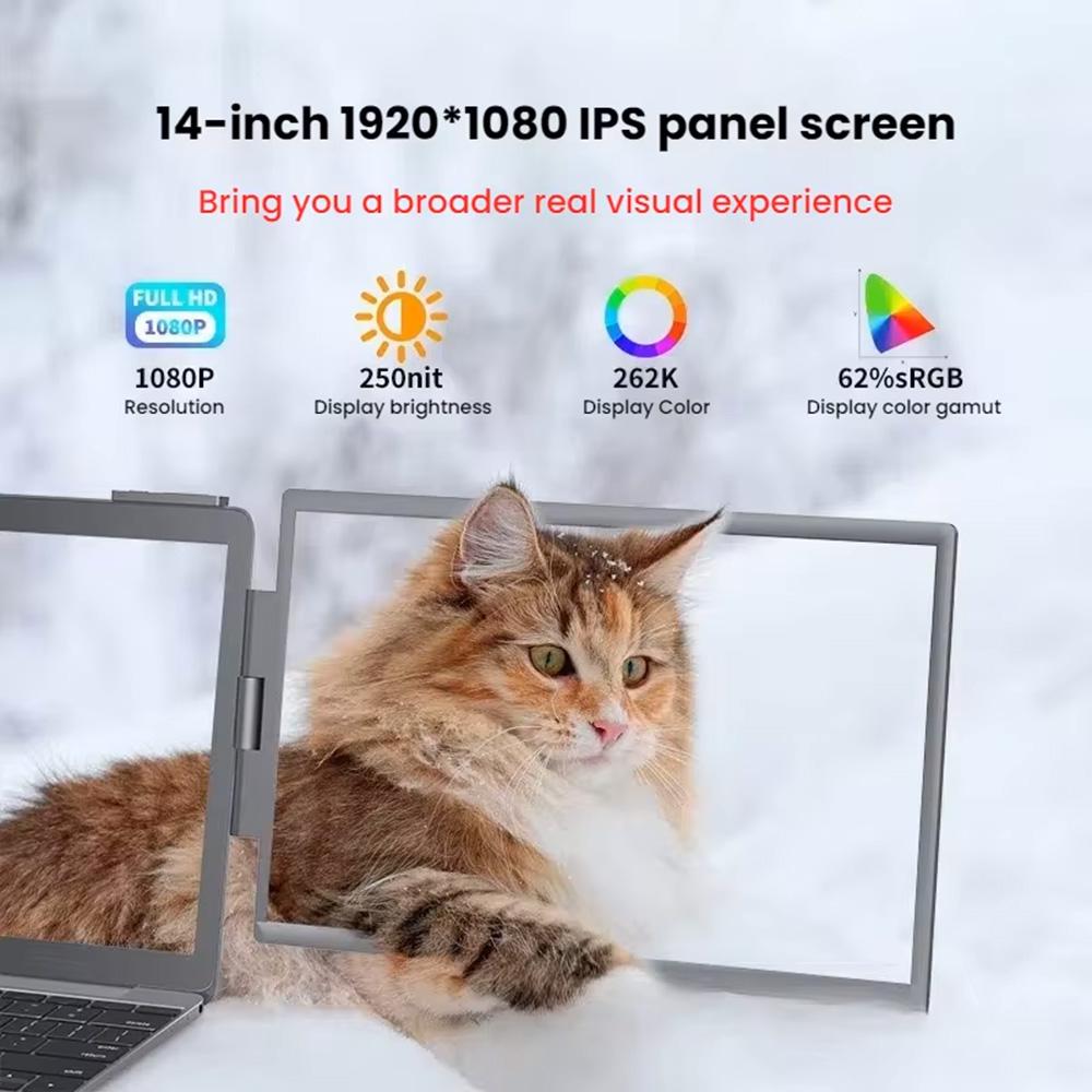 NEW 14" Portable Dual Monitor, FHD 1080P IPS Screen USB-C Laptop Extender for Trading/programming/gaming Second Display