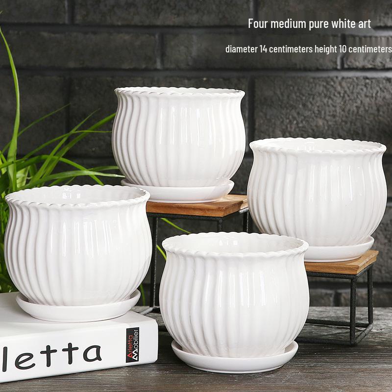 Elegant White Ceramic Flower Pot with Tray - Ideal for Ivy, Spider Plants, and Succulents