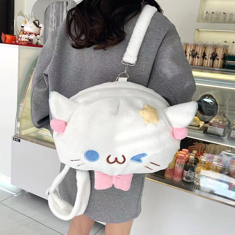 JIAERDI Sweet Cute Kitten Backpack Large Capacity Plush Soft Student Ita Bag Ladies Cartoon Lolita Multifunctional Shoulder Bags