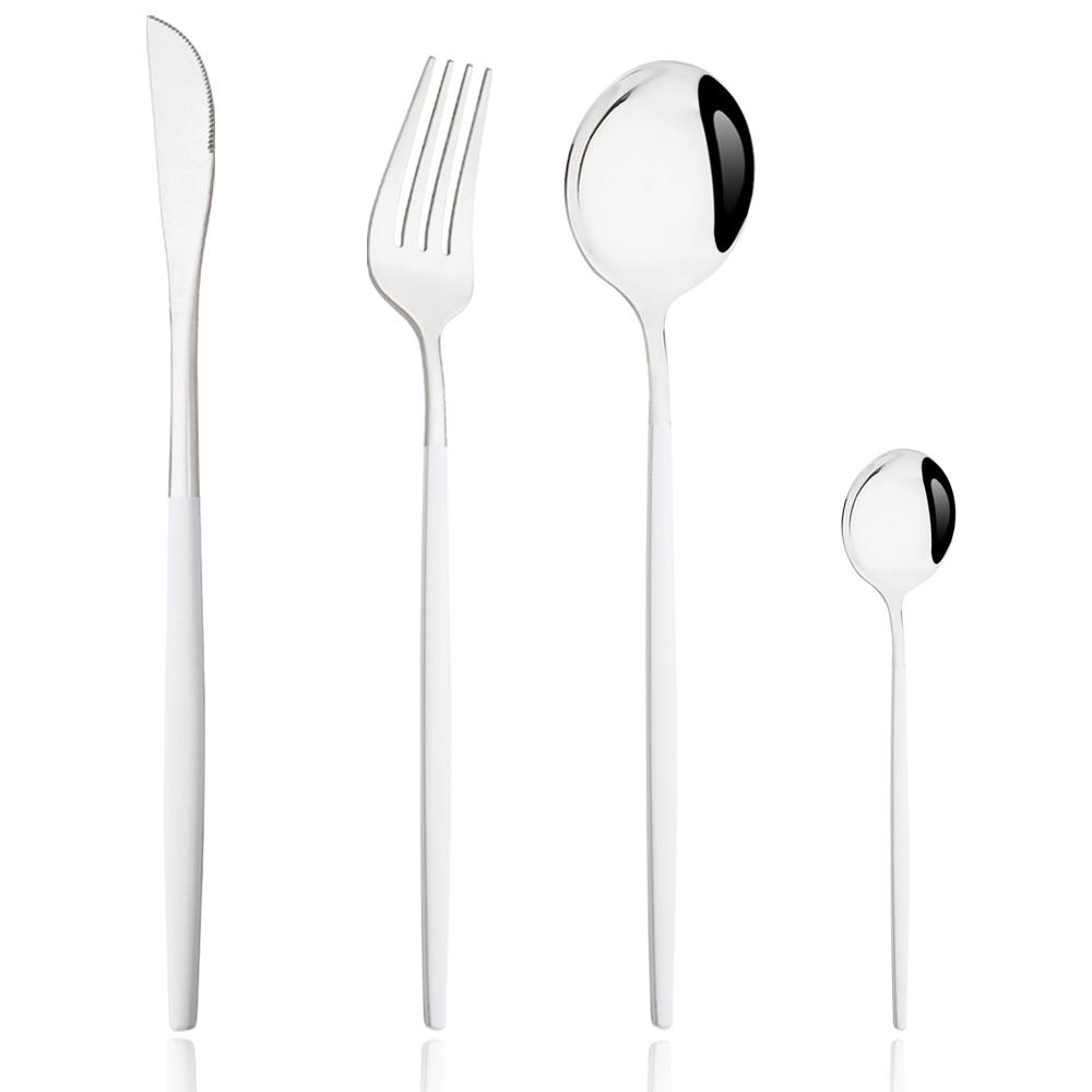 Drmfiy Pink Silver Stainless Steel Dinnerware Set Fork Knife Soup Ice Spoon Cutlery Set Western Flatware Kitchen Silverware Set