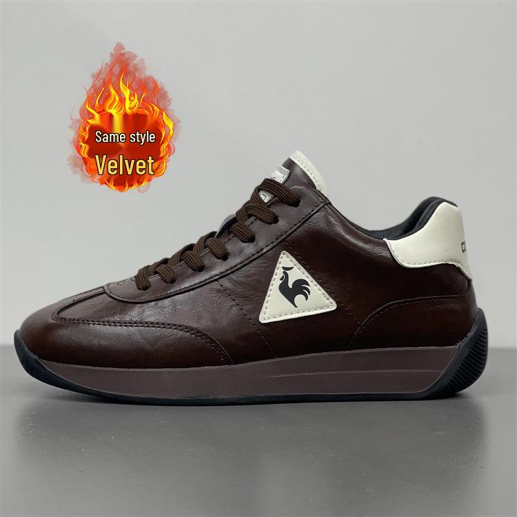 2025 Rooster Forrest Gump Men's Winter Fleece-Lined Leather Sneakers: Warm, Genuine Leather Low-Top Sports Shoes
