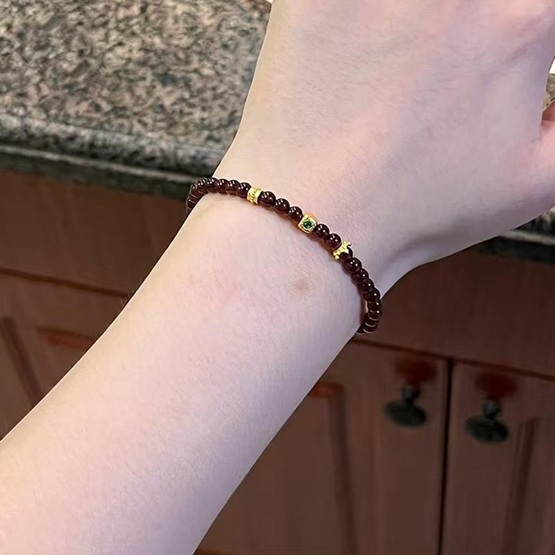 Women Chinese Style Beaded Bracelet Imitation Garnet Jewelry Handmade Red Stone Gift for Daily Accessory