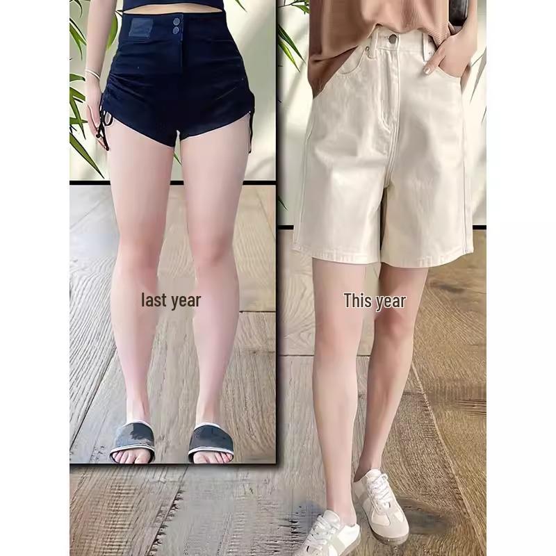Women's Plus Size Apricot Denim Summer Shorts - Slimming Wide-Leg Capris for Pear-Shaped Bodies