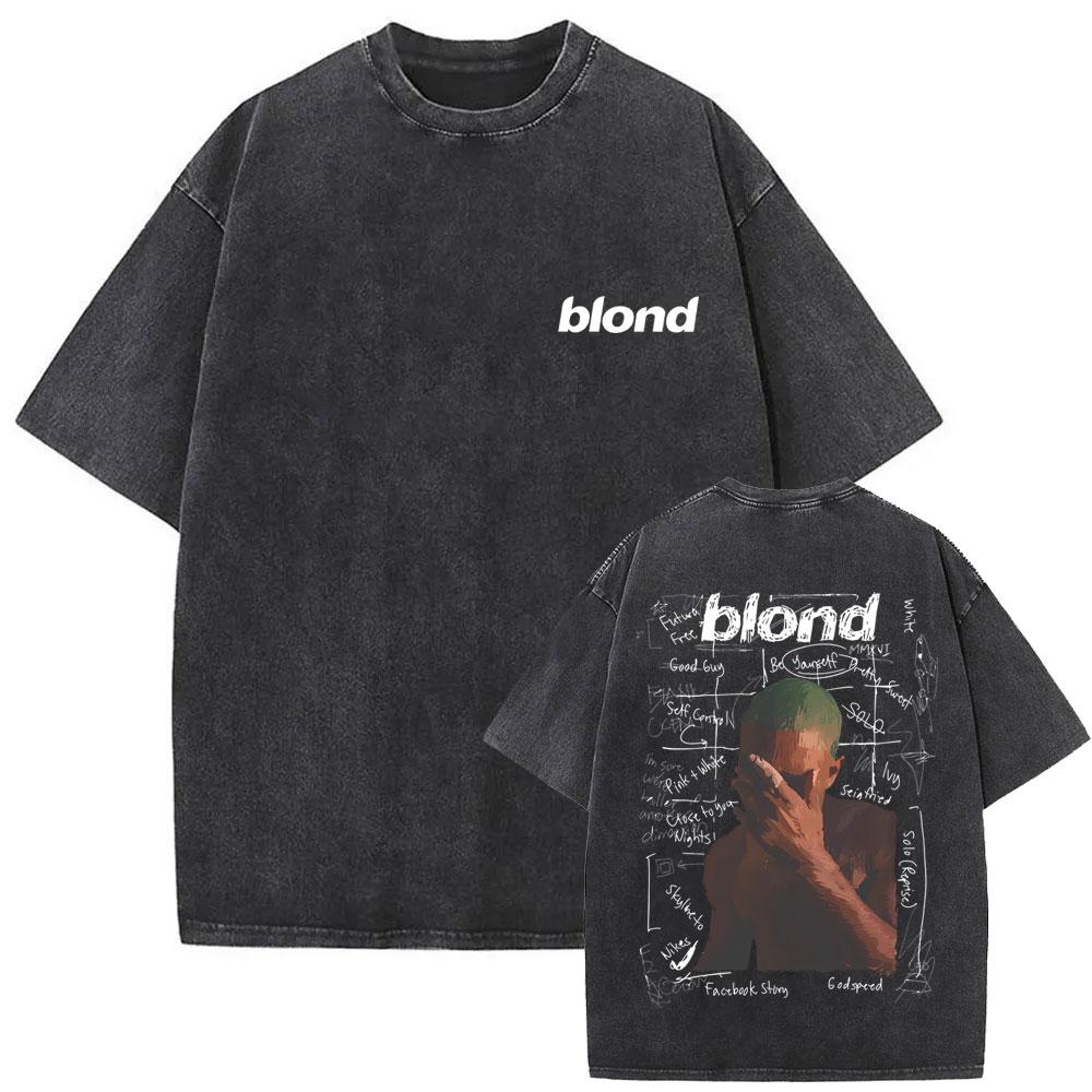Washed Rapper Frank Vintage Oversized T Shirts Men Ocean Hip Hop Trend T Shirt Blond Pop Music Tshirts Male Fashion Streetwear