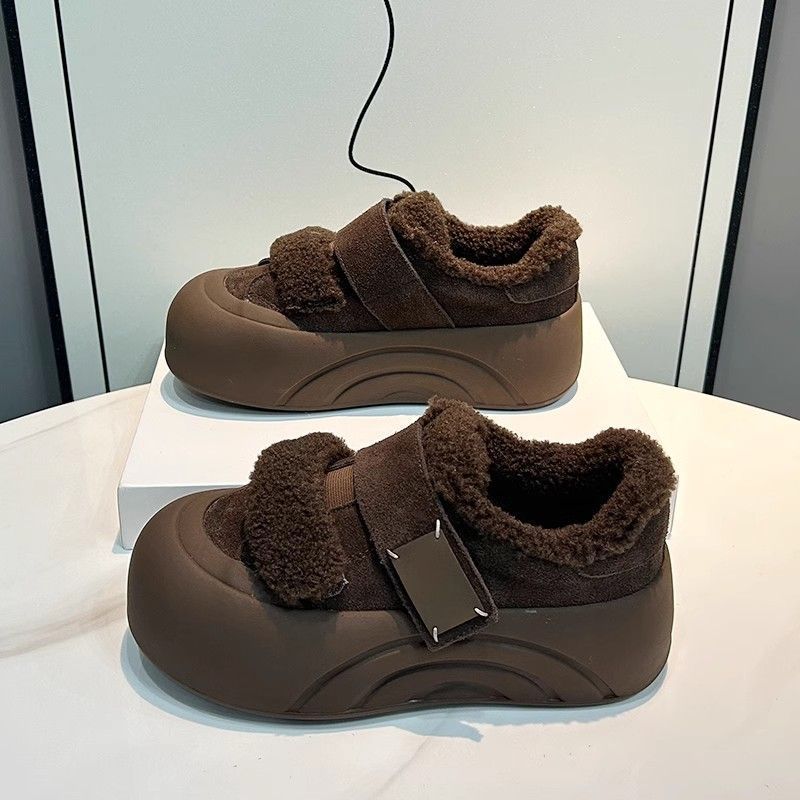 Thick-soled Velcro velvet bread shoes women's fluffy shoes winter new casual heightening board shoes warm cotton shoes