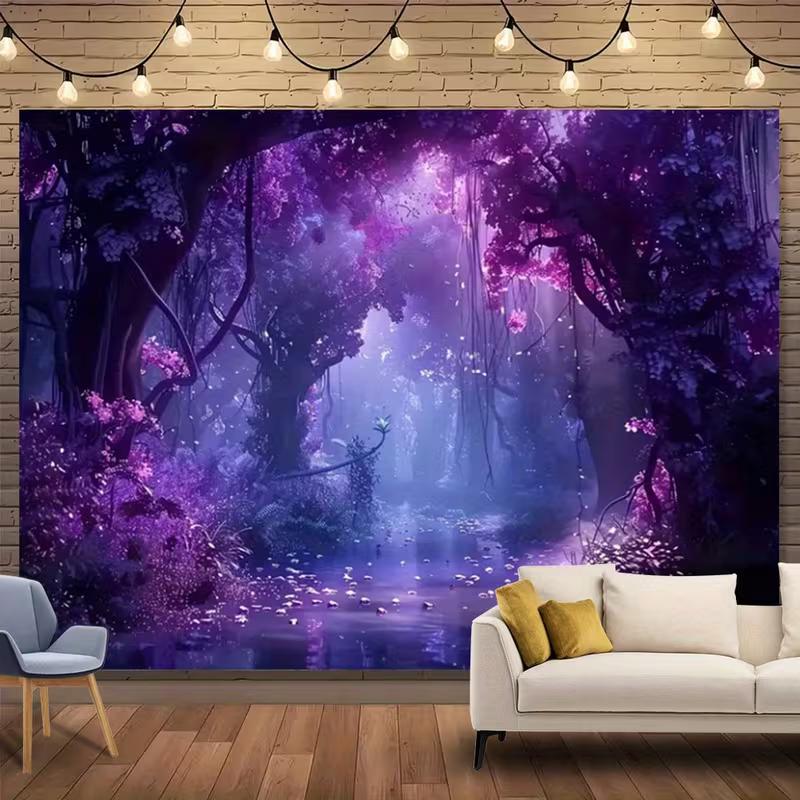 

2D Dreamy Purple Forest Tapestry, Magical Fantasy Landscape Background Cloth 47.2x31.5inch/120*80cm